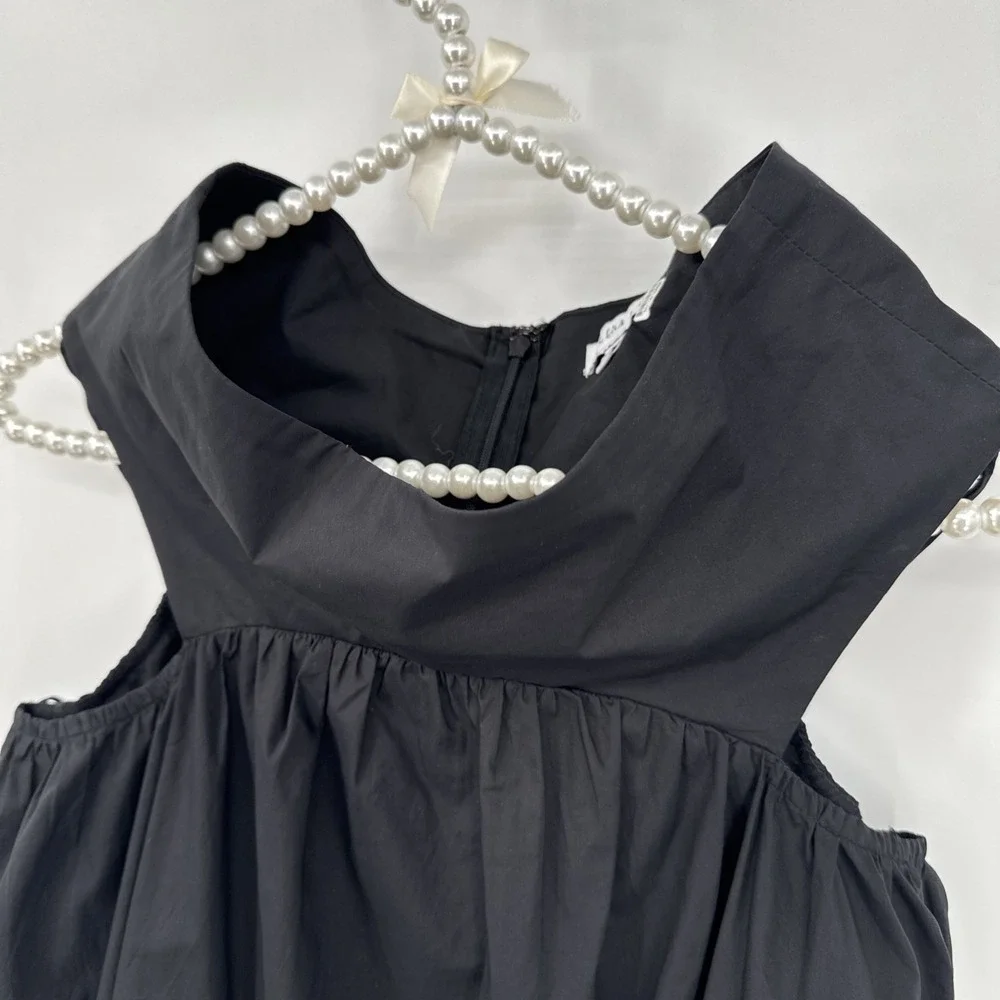 Allina Liu XS Black ruched, mock-neck collar and a tiered cotton body dress